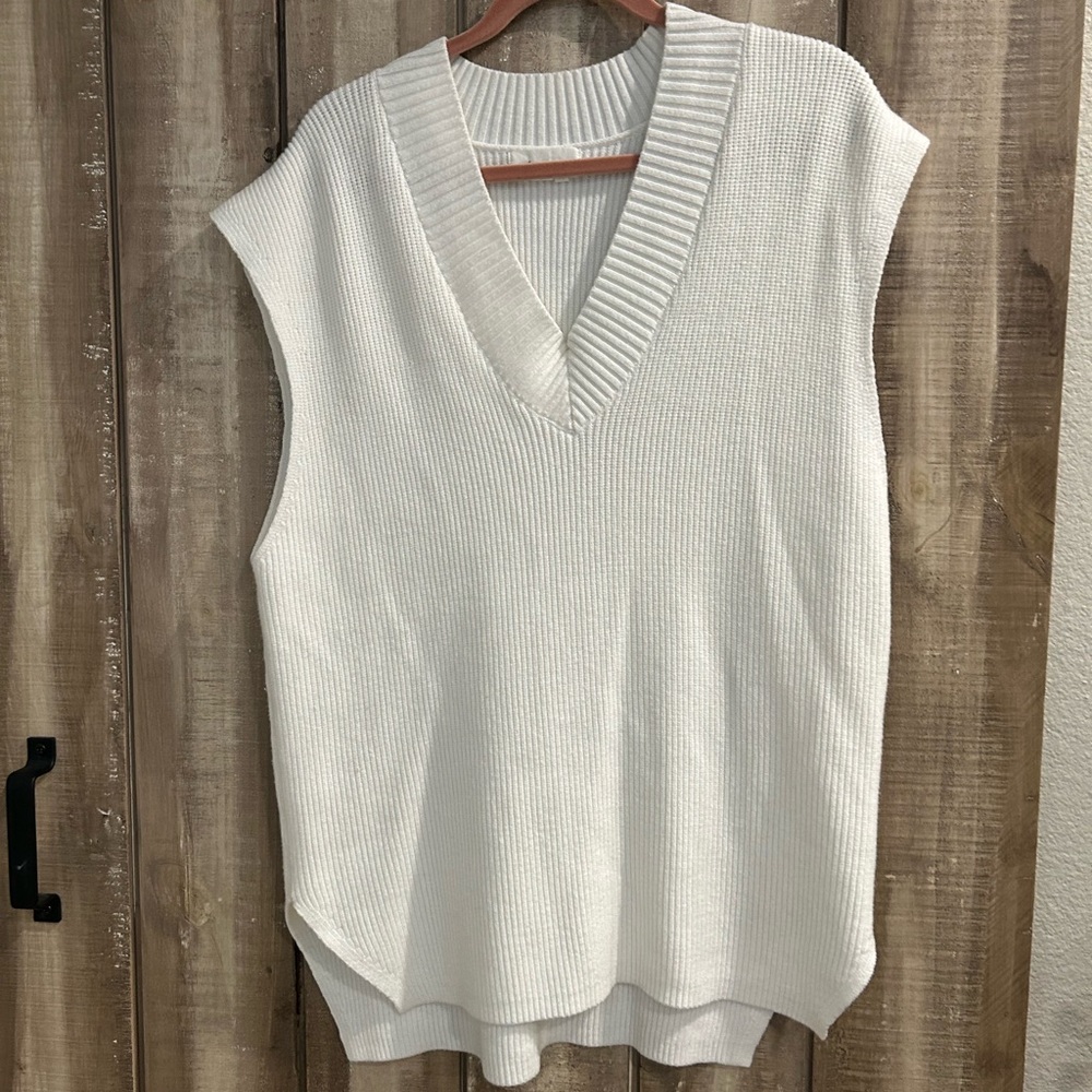 Anthropologie White V-Neck Sweater Vest